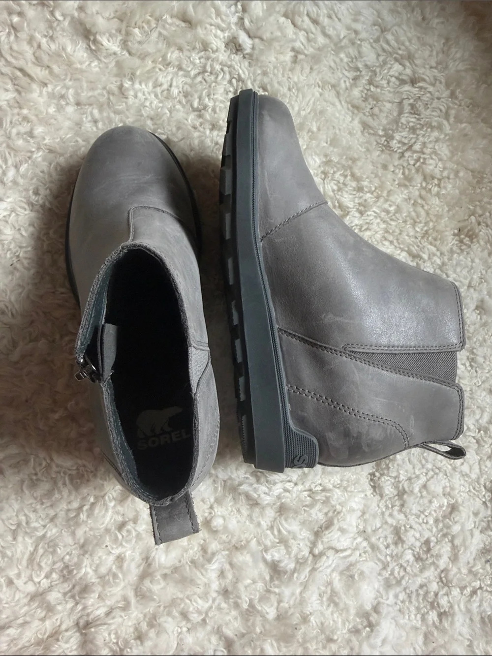 New Unused- Sorel Womes Genuine Grey Leather Side-Zip Ankle Boots 6.5